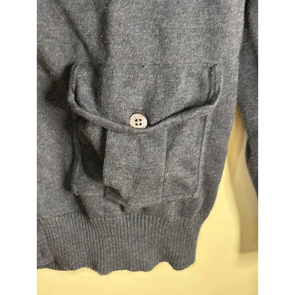 Nick Danger Mens Navy Blue Cotton V-Neck Cardigan Sweater Cargo Pockets Large - Picture 3 of 6